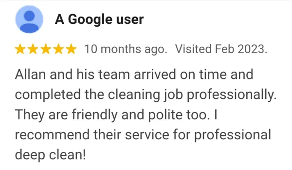 Positive customer feedback for AllJos end of tenancy cleaning